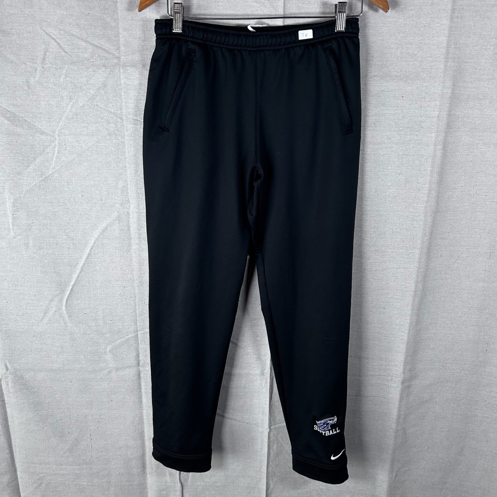 Nike Team Fit Dry Mens Black Track Pants Softball Graphic Small Zippered Pockets